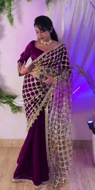 SRK 5322 Wine Fendy Silk Saree with Lace Work & Mirror Work. Wedding, Party, Festive, Events, Festive Deal ₹2499. Delivery 4-6 Working Days. Shop now. | Sarees, Bollywood Sarees, Creative Sarees, Designer Sarees, Embroidered Sarees, Ethnic Saree, Modern Digital sarees, Party Wear Sarees