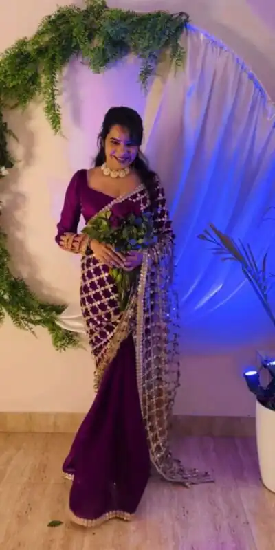 SRK 5322 Wine Fendy Silk Saree with Lace Work & Mirror Work. Wedding, Party, Festive, Events, Festive Deal ₹2499. Delivery 4-6 Working Days. Shop now. | Sarees, Bollywood Sarees, Creative Sarees, Designer Sarees, Embroidered Sarees, Ethnic Saree, Modern Digital sarees, Party Wear Sarees