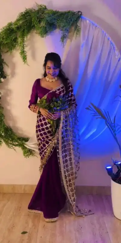 SRK 5322 Wine Fendy Silk Saree with Lace Work & Mirror Work. Wedding, Party, Festive, Events, Festive Deal ₹2499. Delivery 4-6 Working Days. Shop now. | Sarees, Bollywood Sarees, Creative Sarees, Designer Sarees, Embroidered Sarees, Ethnic Saree, Modern Digital sarees, Party Wear Sarees