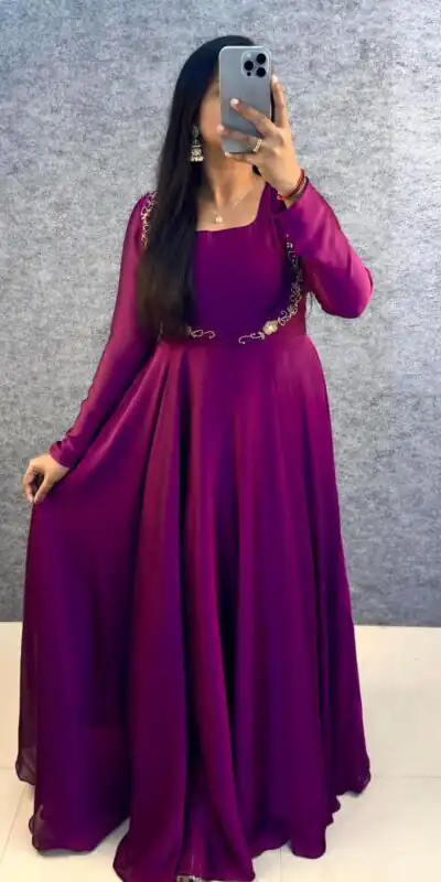 MF 888 Wine Rangoli Silk Gown with Lace Border & Lace Work. Available at ₹1649 only. Delivery 4-6 Working Days. Shop now. | Gowns, Bollywood Gowns, Creative Gowns, Designer Gowns, Embroidered Gowns, Party Wear Gowns