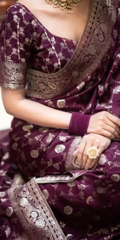 KPR 208 Wine in Color Soft Lichi Silk Designer Work Saree . Available at ₹1399 only. Delivery 4-6 Working Days. Shop now. | Sarees, Bollywood Sarees, Creative Sarees, Designer Sarees, Embroidered Sarees, Ethnic Saree, Modern Digital sarees, Party Wear Sarees