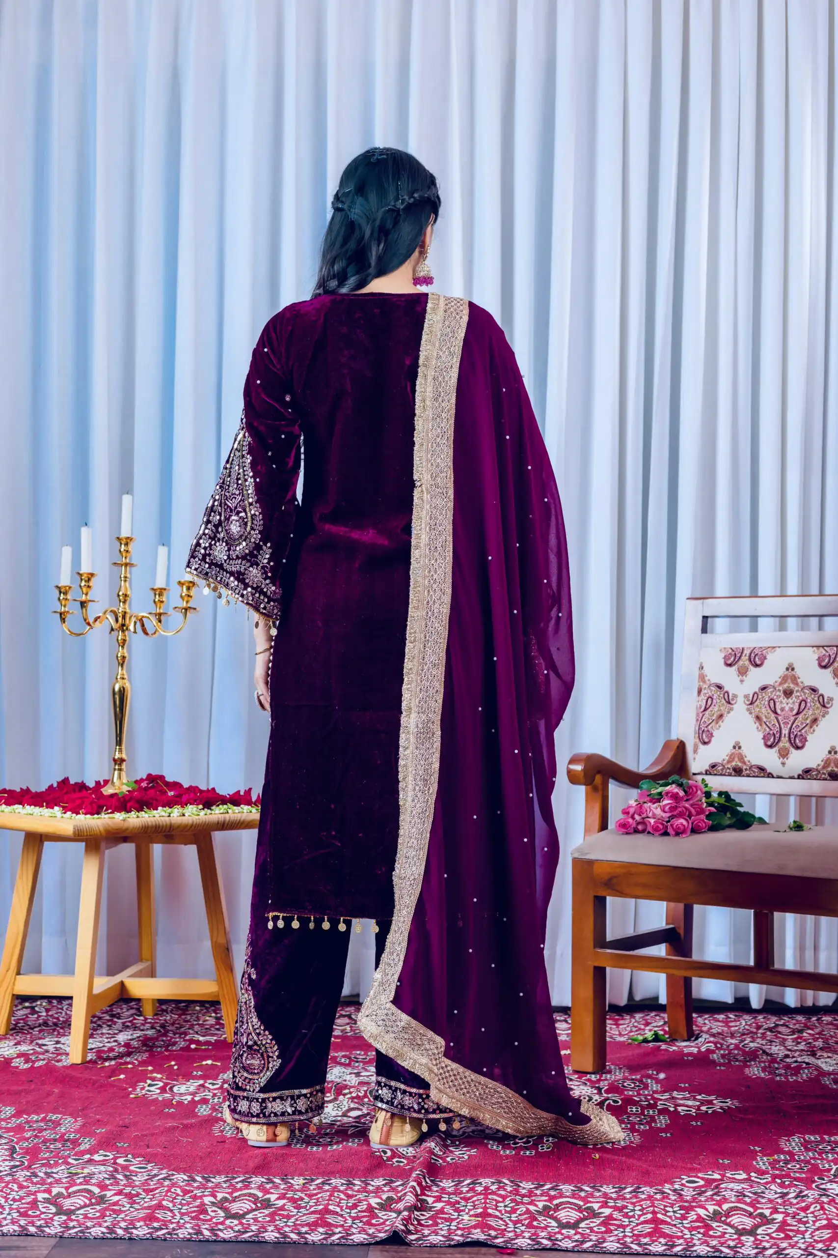 AD 134 Wine Color Heavy Pure Viscose Velvet Embroidery Sharara Suit Wedding, Party, Festive, Events Etc. Expected Delivery  4-6 Working Days @2099/- | Jump Suits, Salwar suit, Designer Suits, Casual Suits, Creative suits, Palazzo Suits, Party Wear Suits, Patiala Suits, Straight Suits