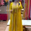 BB 56 Yellow Chinon Silk Dhoti Suit with Embroidery Work & Sequins Work. Grab it for ₹1899. Delivery 4-6 Working Days. Shop now. | Designer Suits, Jump Suits, Salwar suit, Casual Suits, Creative suits, Palazzo Suits, Party Wear Suits, Patiala Suits, Straight Suits