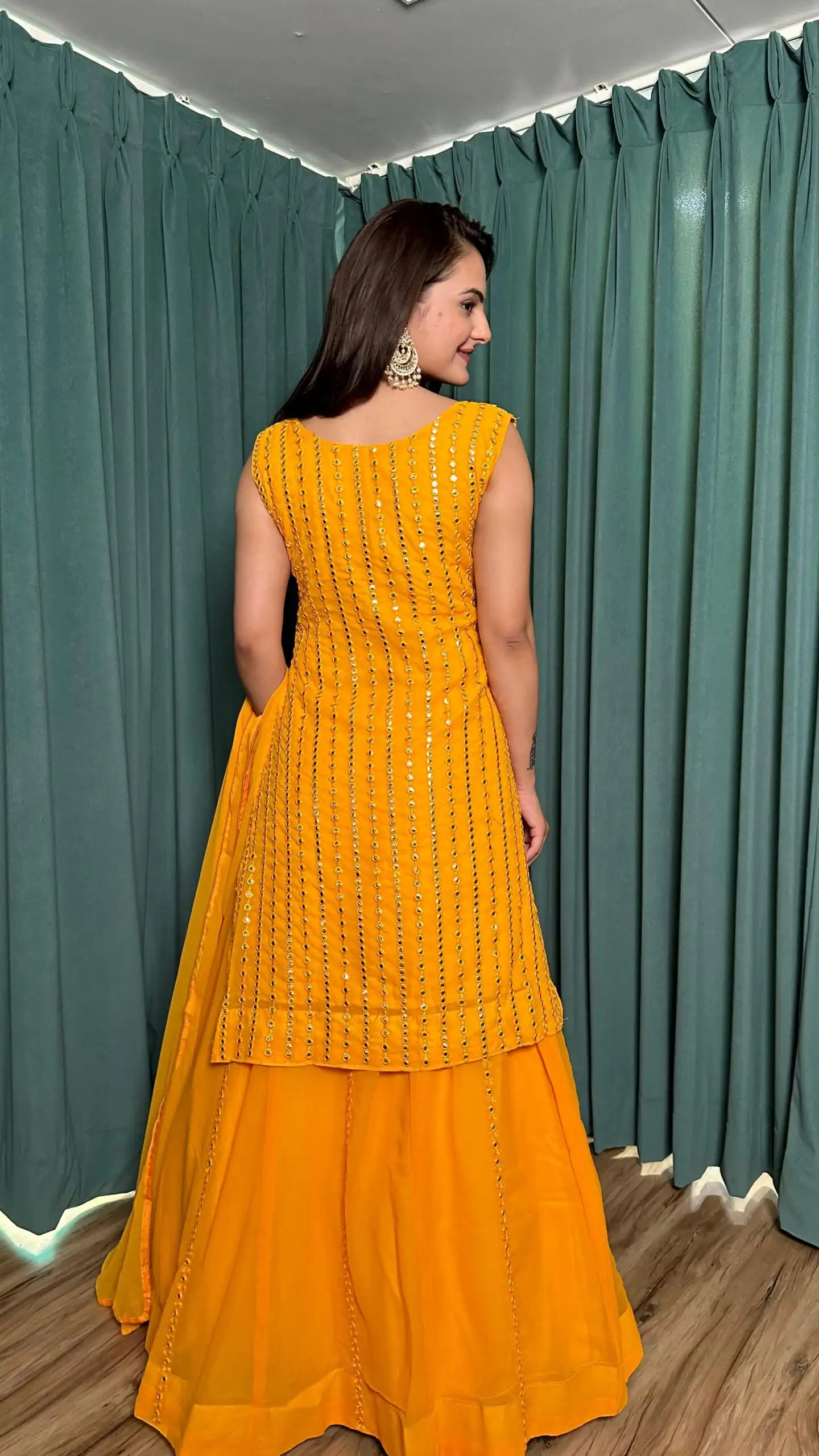 FB L299 Yellow in Color Georgette Mirror Work Lehenga Choli e. Introductory Price ₹2549. Delivery 4-6 Working Days. Shop now. | Lehenga, Bollywood Lehenga, Creative Lehenga, Designer Lehenga, Embroidered Lehenga, Party Wear Lehenga