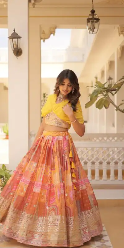 KA 5032 Yellow Lehenga Choli Perfect for Wedding, Party, Temple Visit, Anniversary, Haldi – Best Price ₹3149. Delivery 4-6 Working Days. Shop now. | Lehenga, Bollywood Lehenga, Creative Lehenga, Designer Lehenga, Embroidered Lehenga, Party Wear Lehenga