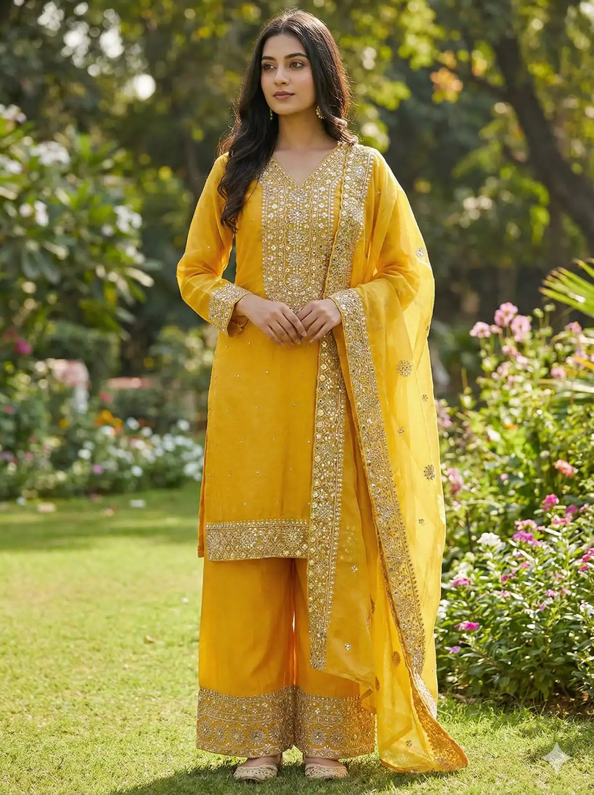 Alluring Yellow Fendy Silk Sequence Work Salwar Suit