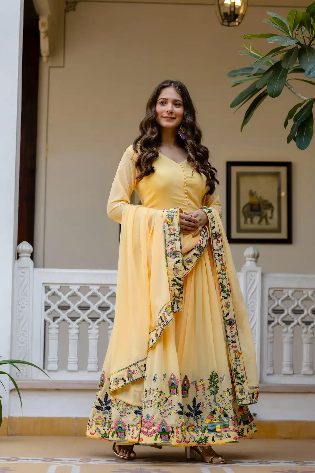 Alluring Yellow Georgette Embroider Work Gown - Image 3