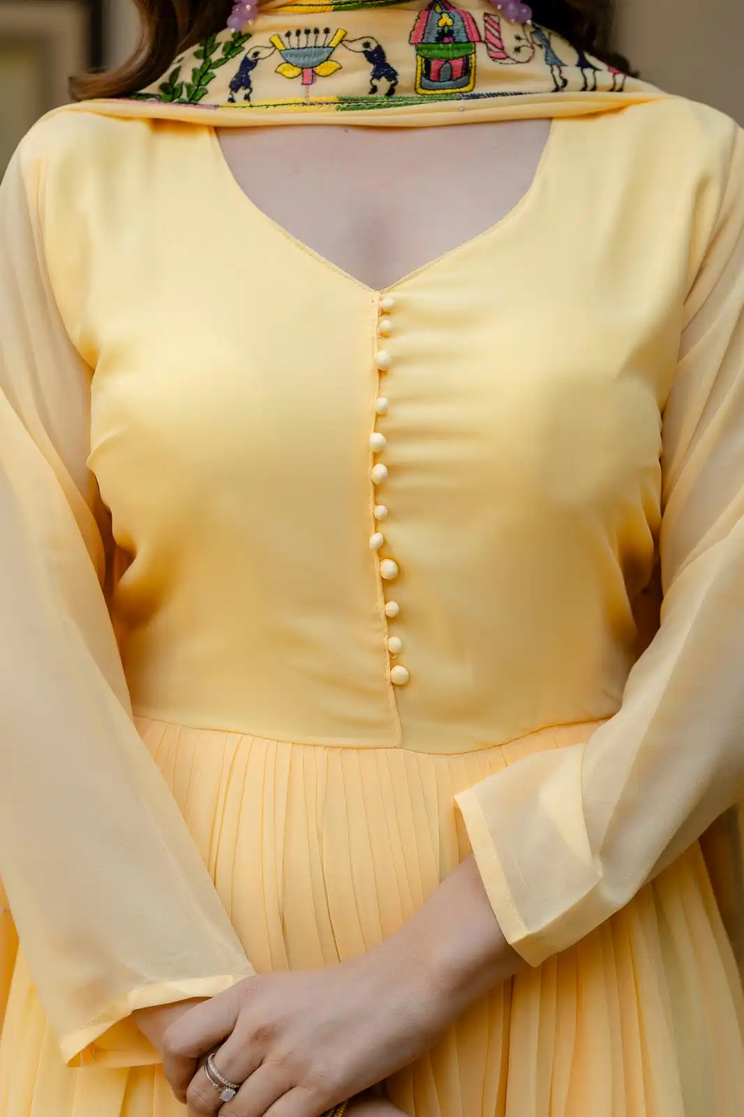 Alluring Yellow Georgette Embroider Work Gown - Image 9