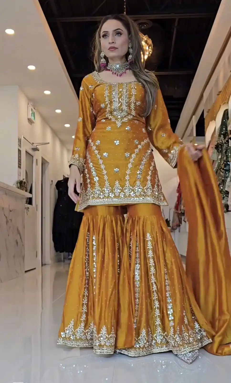 Angelic Yellow Chinon Silk Embroidery Work Salwar Suit - Image 3