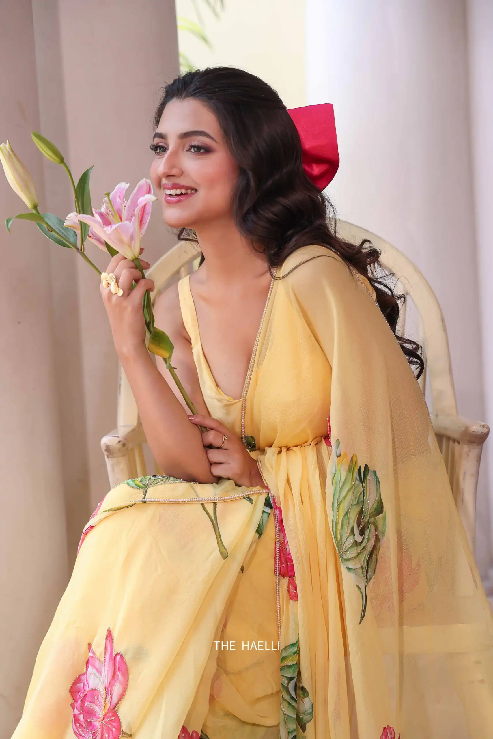 Attractive Yellow Soft Tebby Silk Beads Sequins Work Saree - Image 4