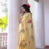 Attractive Yellow Soft Tebby Silk Beads Sequins Work Saree