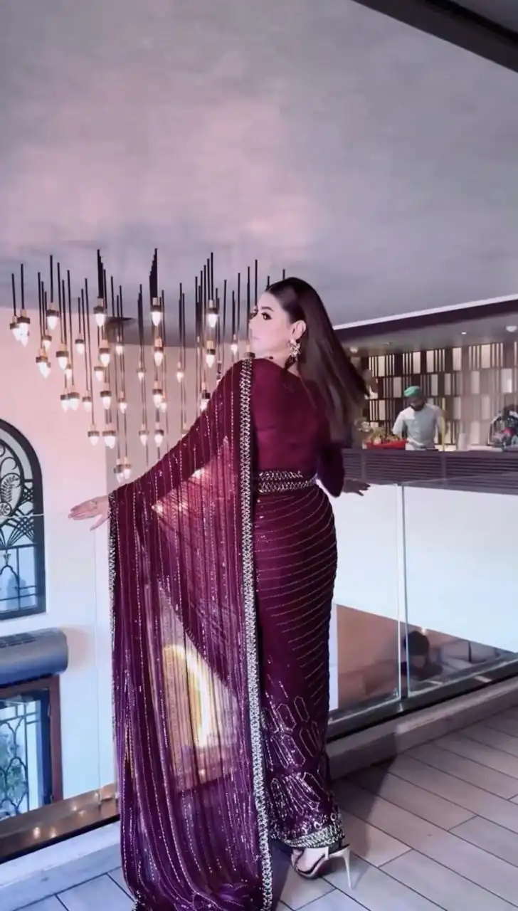 Beautiful Wine Kasturi Silk Sequins Work Saree - Image 4