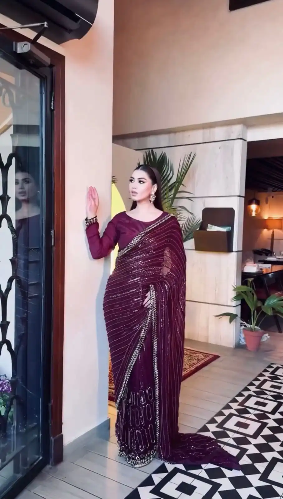 Beautiful Wine Kasturi Silk Sequins Work Saree