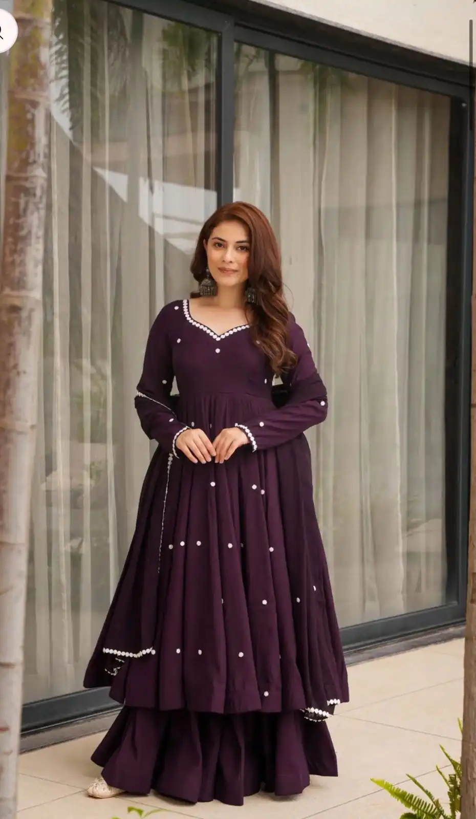 Fair Dark Purple Roman Silk Embroidery Work Anarkali Suit - Image 2