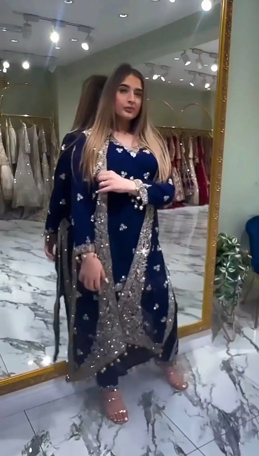 Fancy Navy Blue Georgette Embroider Work Salwar Suit