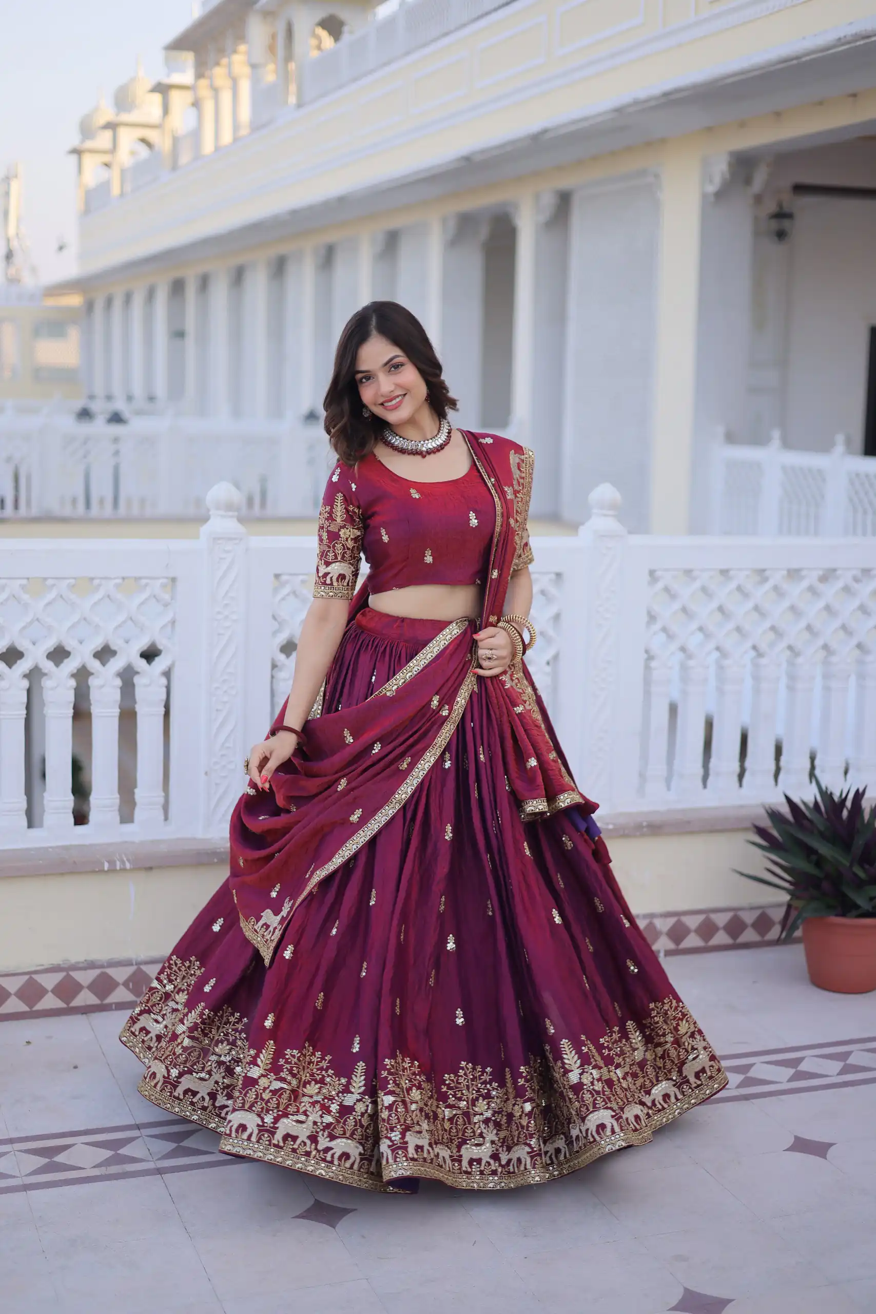 Majestic Maroon Fendi Silk Embroider Work Lehenga Choli