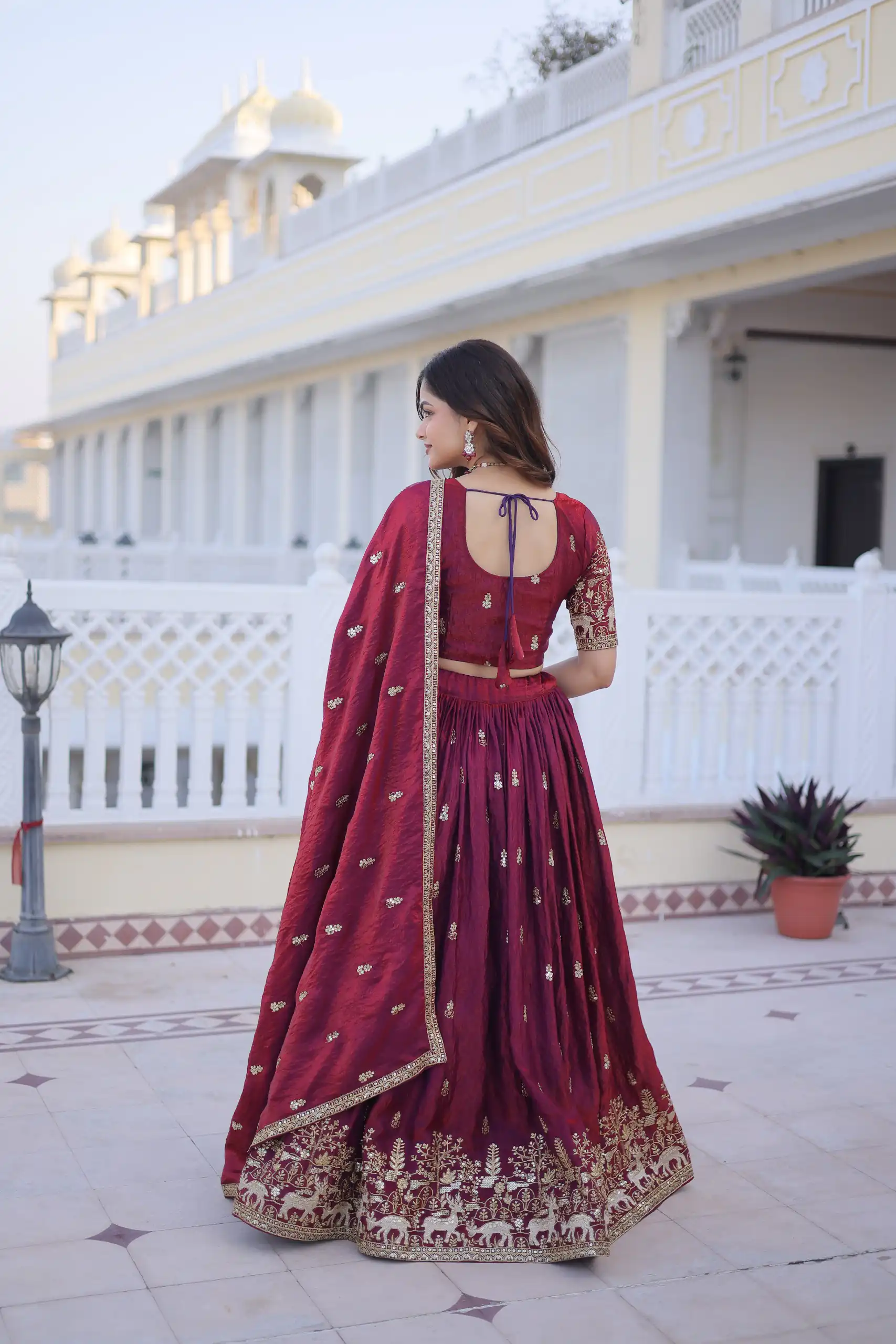 Majestic Maroon Fendi Silk Embroider Work Lehenga Choli - Image 7