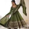 Nice Mehendi Roman Silk Embroidery Work Gown