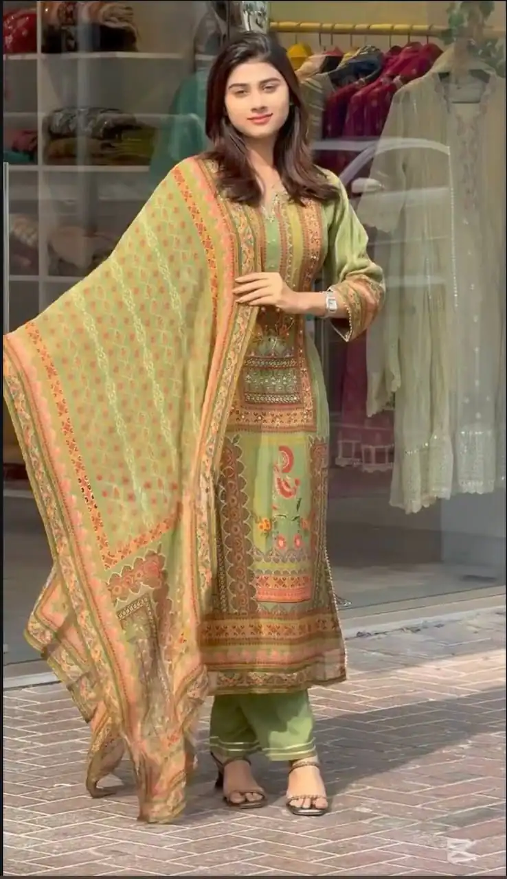 Perfect Pista Faux Georgette Printed Hand Work Salwar Suit - Image 2