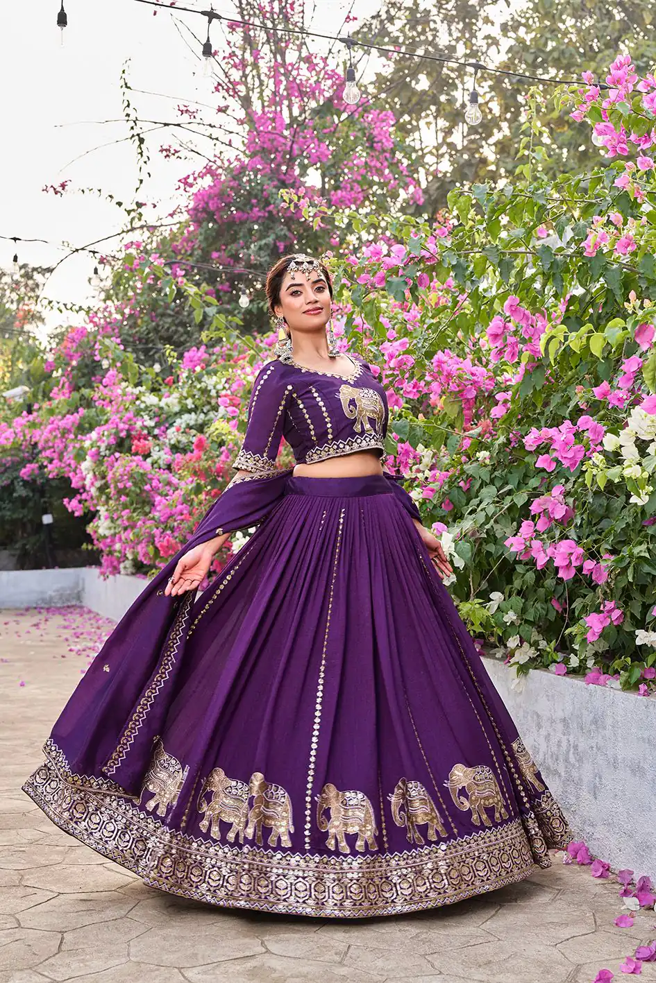 Special Dark Purple Vichitra Silk Thread Work Lehenga Choli
