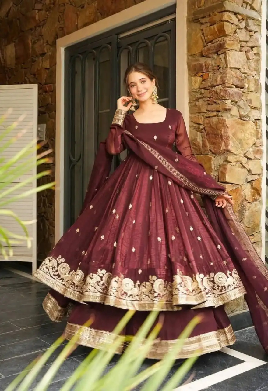 Stunning Maroon Gold Crazy Embroidery Work Salwar Suit