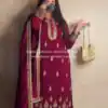 Super Maroon Natural Crap Embroider Work Salwar Suit