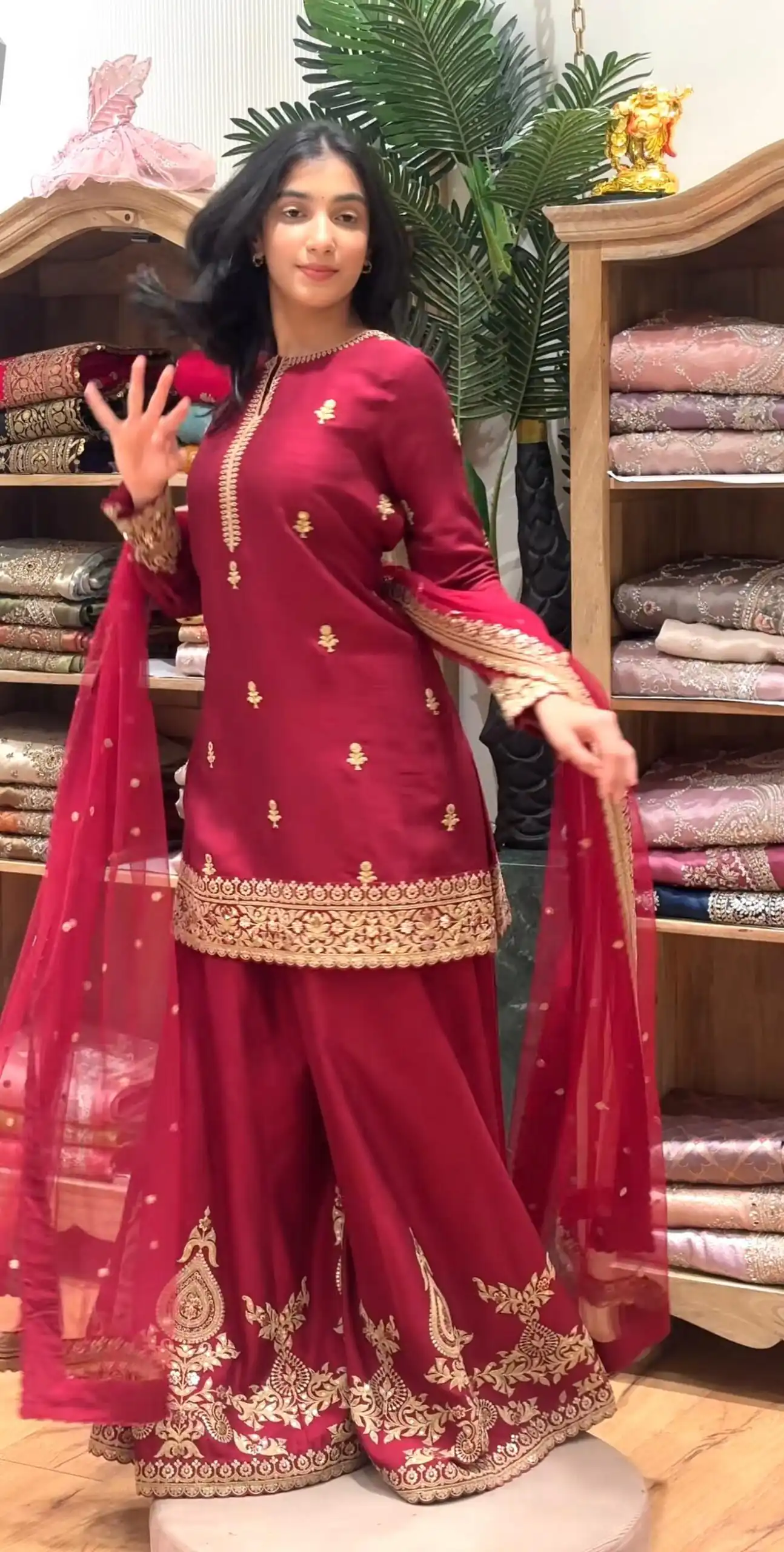 Super Red Natural Crap Embroider Work Salwar Suit