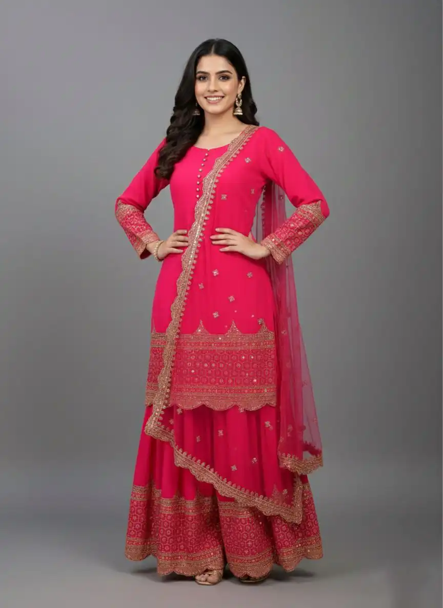 Rani Pink Faux Georgette Embroider Salwar Suit - Image 2