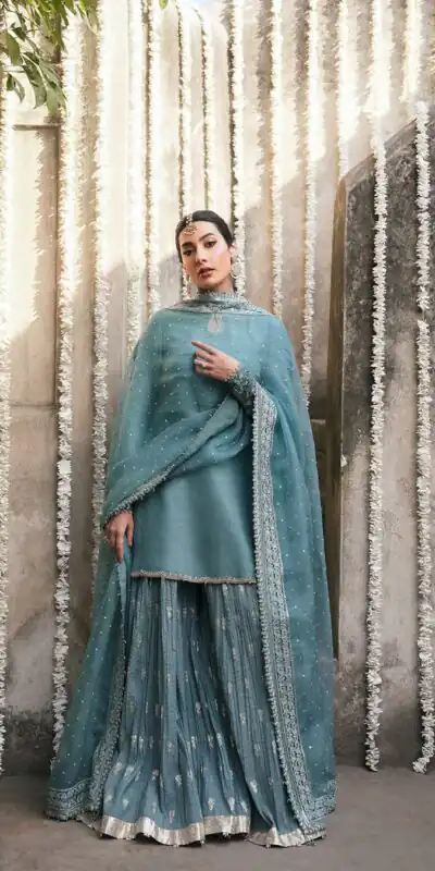 Sky Blue Faux Georgette Sequence Work Salwar Suit