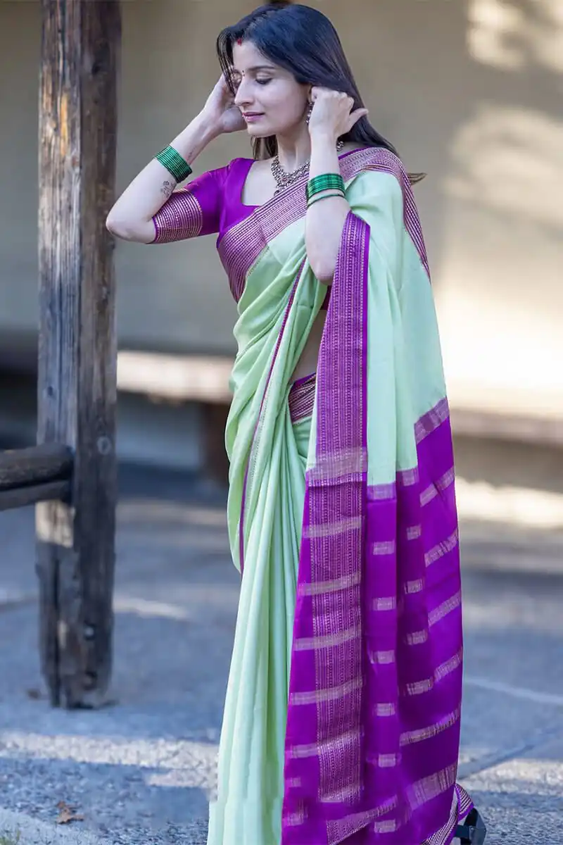 Pista Soft Lichi Silk Jacquard Border Saree - Image 5