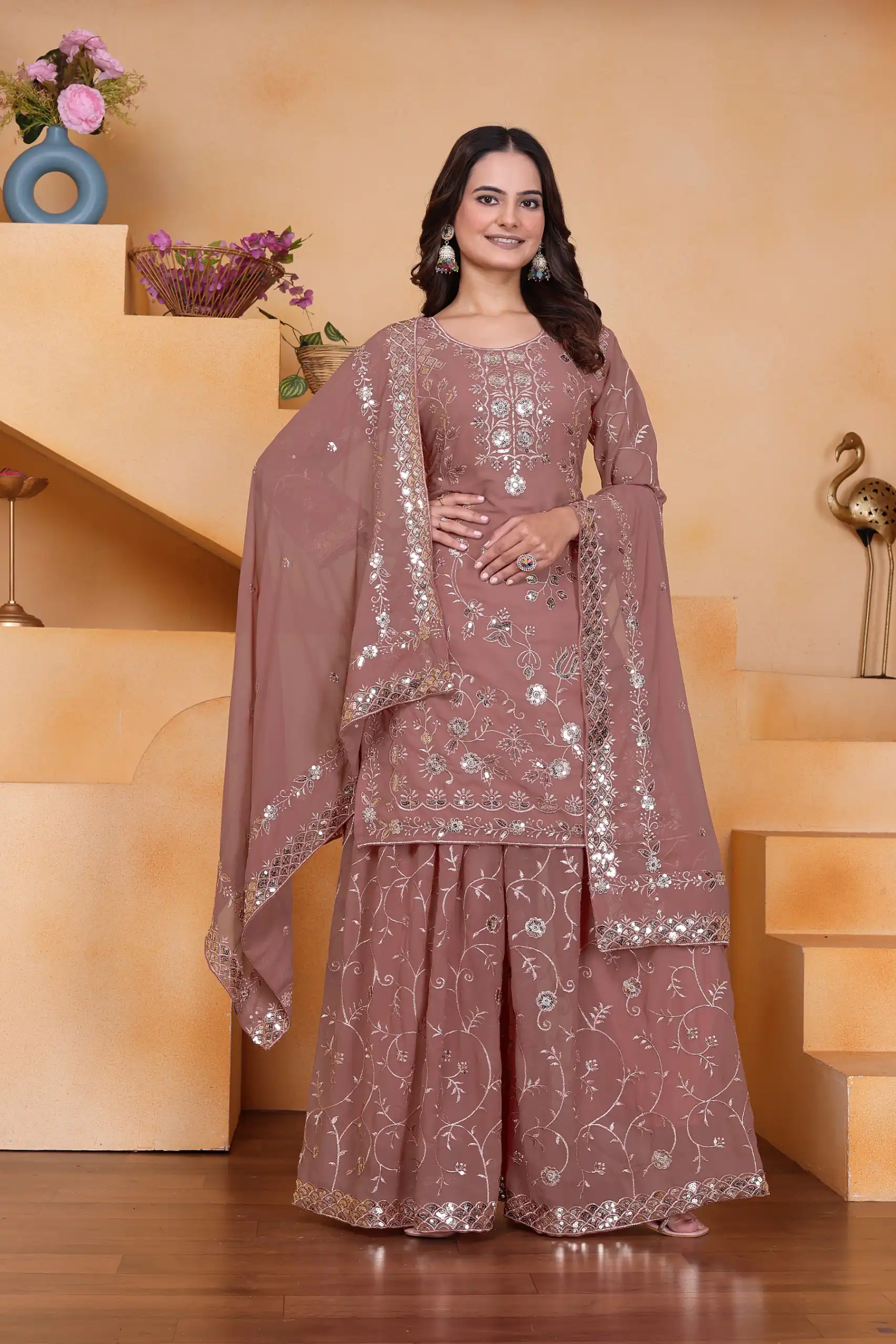 Onion Fox Georgette Embroidery Work Salwar Suit