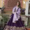 Purple Faux Georgette Sequin Work Gown