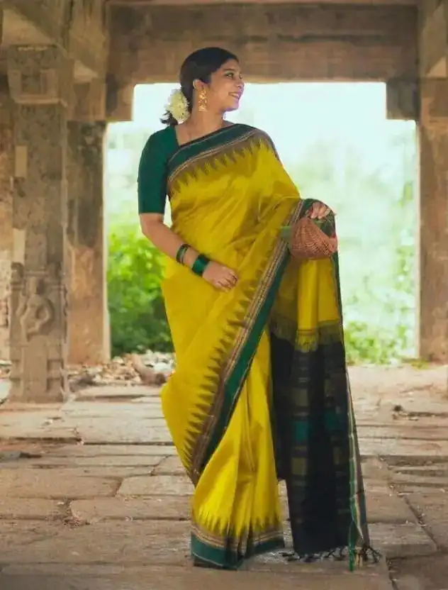 Mustered Soft Lichi Silk Jacquard Border Saree