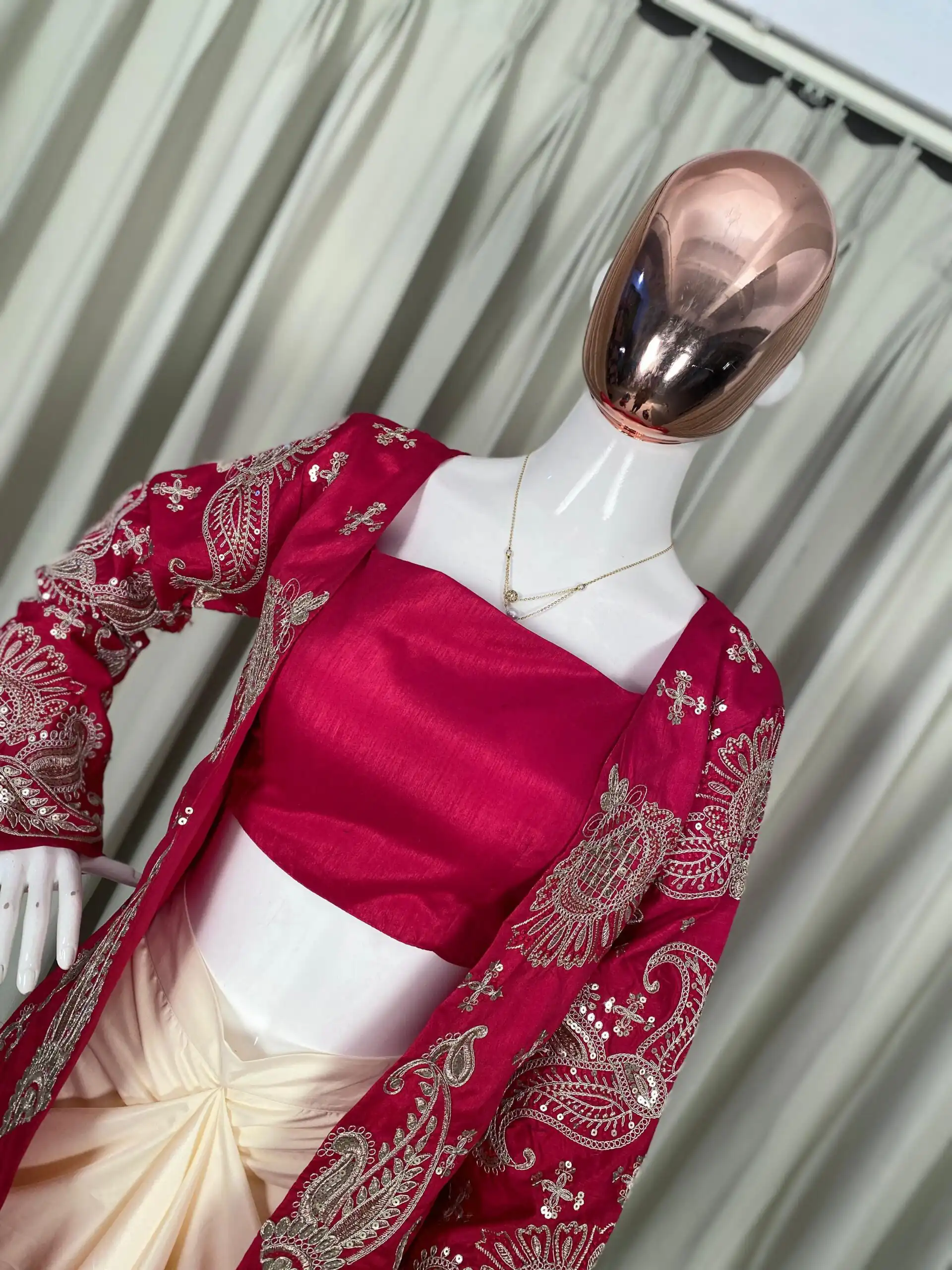 Pink French Crape Embroidery Work Dhoti Suit - Image 2