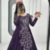 Dark Purple Vichitra Silk Embroider Sequins Work Gown