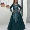 Teal Vichitra Silk Embroider Sequins Work Gown