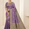 Purple Smooth Satin Gold Butta Zari Work Saree