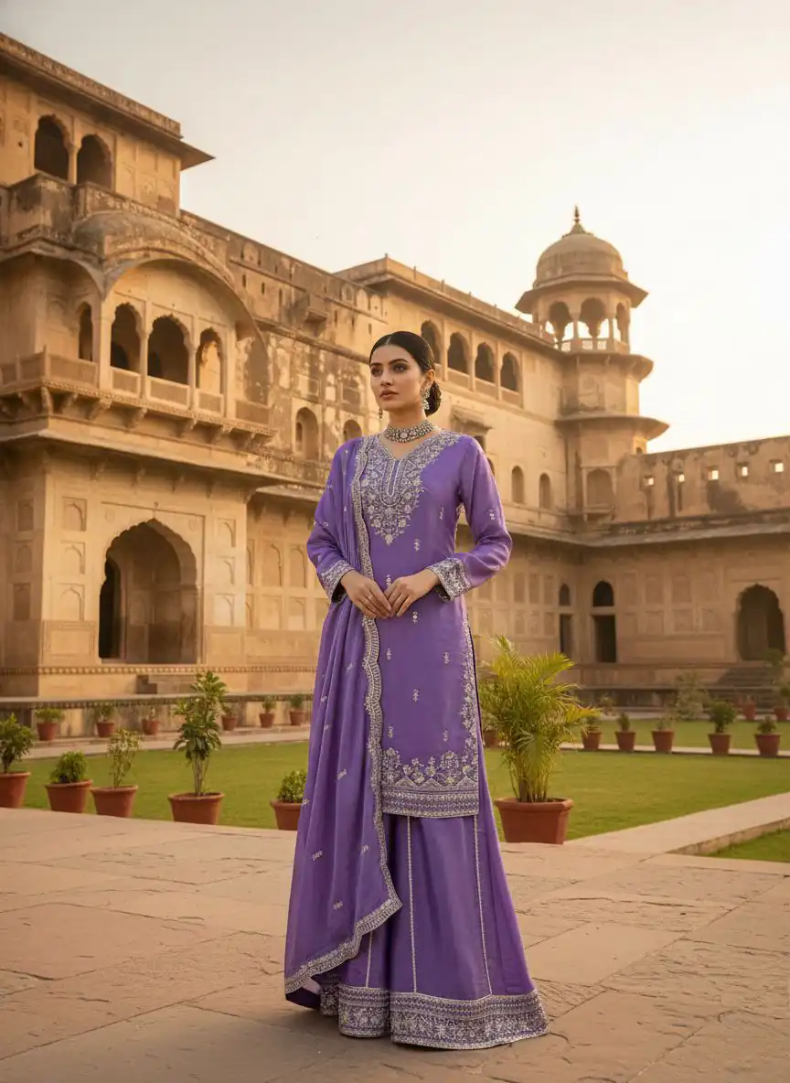 Lavender Zimmy Silk Sequence Work Salwar Suit