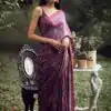 Purple Softy Silk Digital Print Lace Work Saree