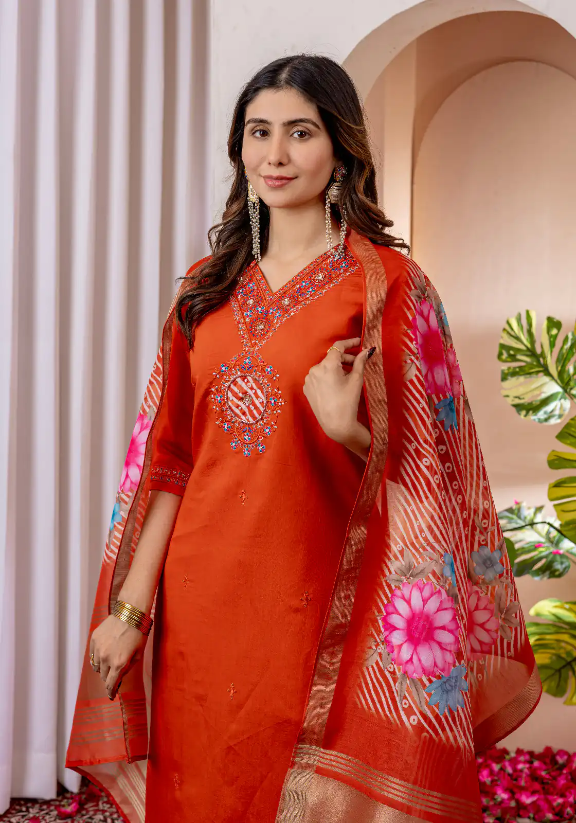 Orange Marina Silk Embroider Work Salwar Suit - Image 2