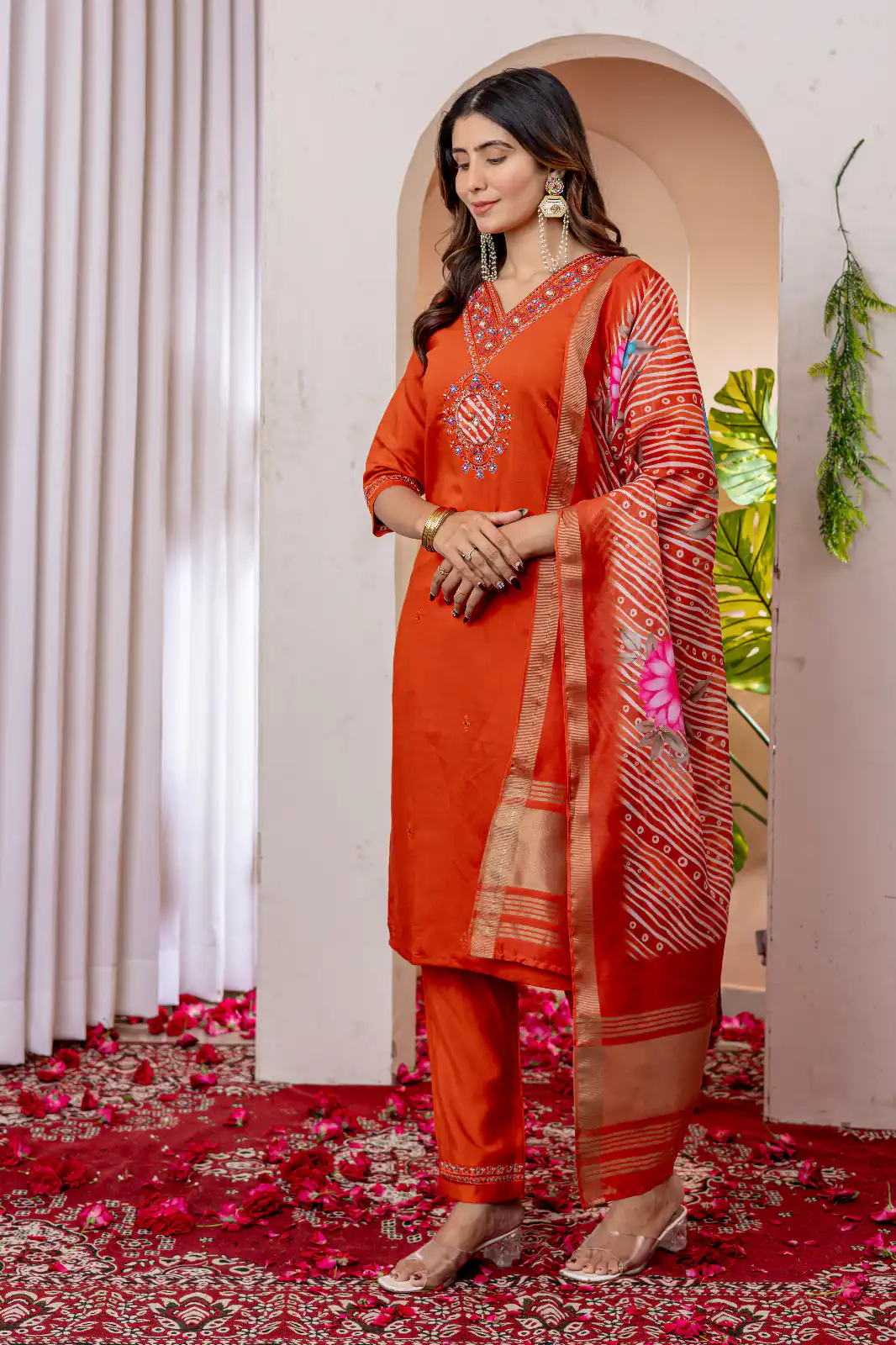Orange Marina Silk Embroider Work Salwar Suit - Image 3