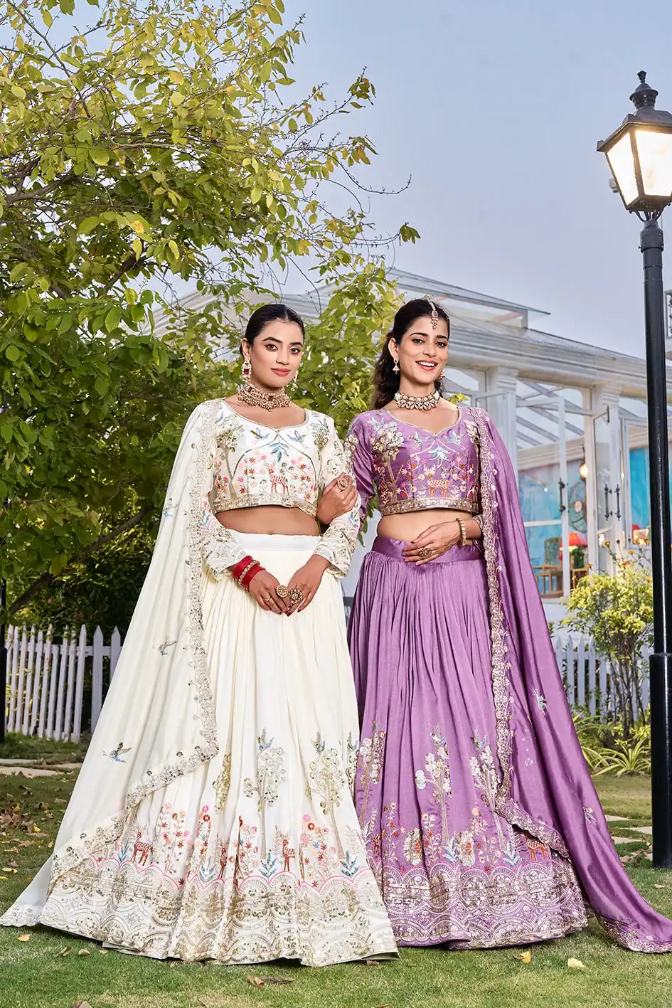 Lavender Vichitra Silk Thread Work Lehenga Choli - Image 5