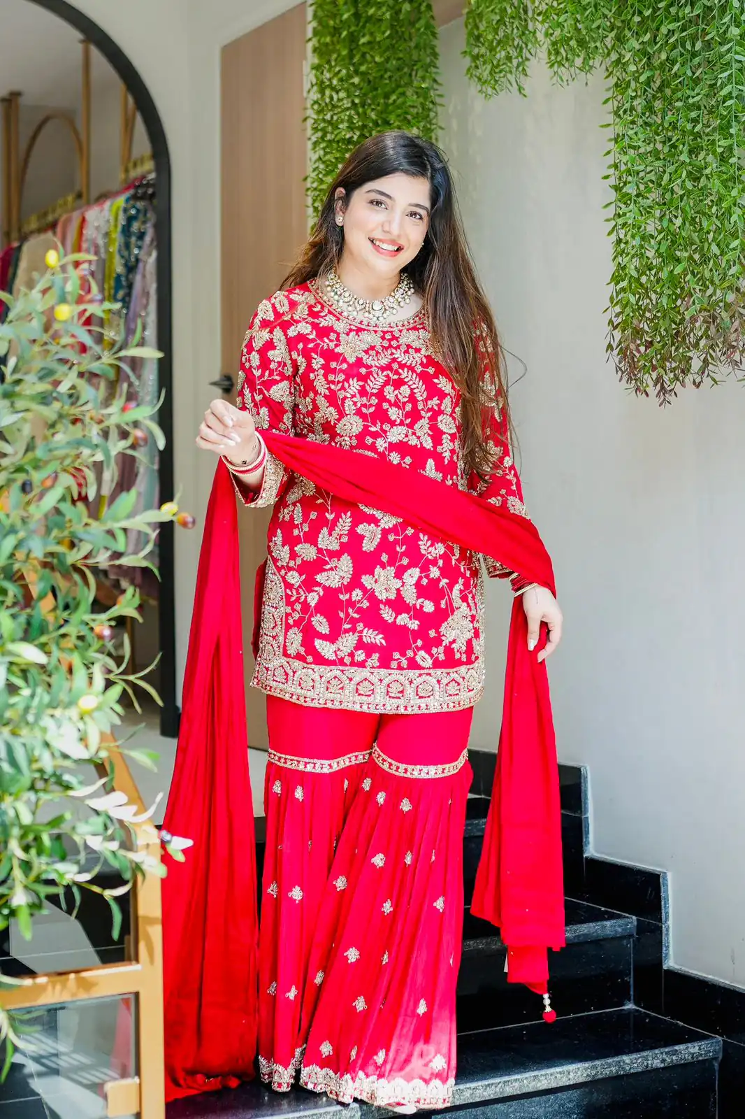 Pretty Red Georgette Sequence Work Salwar Suit