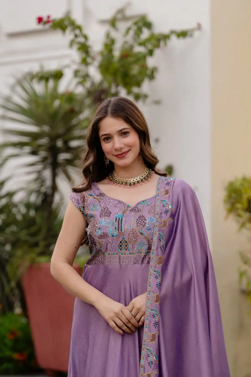 Lavender Vichitra Silk Embroider Work Gown - Image 7