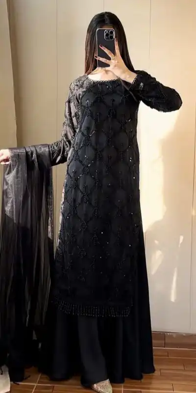 Black Soft Net Lace Embroidery Work Salwar Suit