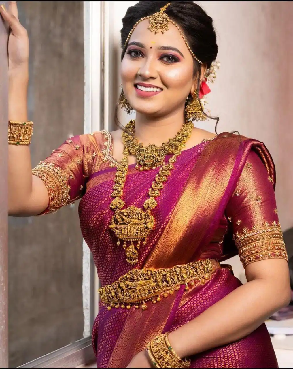 Pink Lichi Silk Rich Pallu Jacquard Work Saree - Image 3