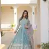 Sky Blue Faux Georgette With Embroidery Work Gown
