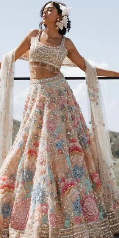 Graceful Cream Georgette Embroidery Work Lehenga Choli