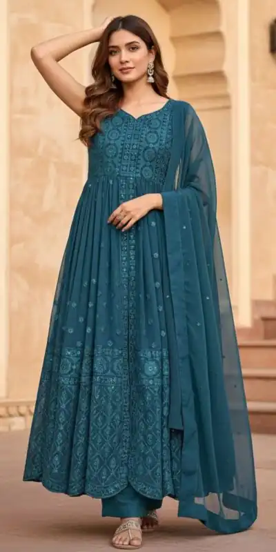 Teal Georgette With Sequence Work Salwar Suit