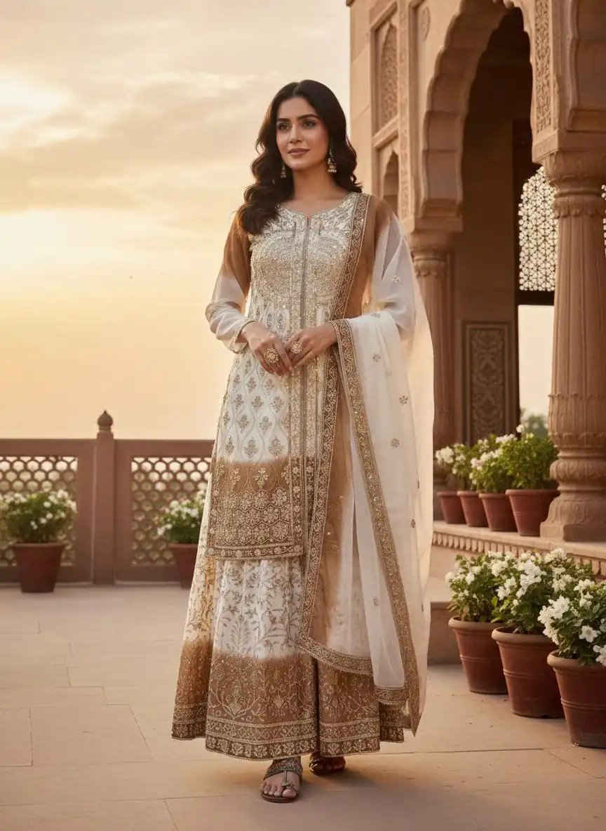 Brown Dual Star Georgette Embroider Work Salwar Suit - Image 4